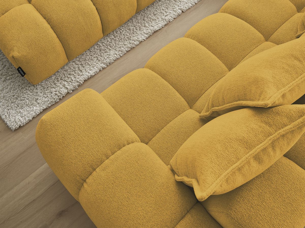Bobochic Everest Ecksofa mit Schlaffunktion und Pouf, 10 Kissen Melange-Stoff Gelb Ecke links