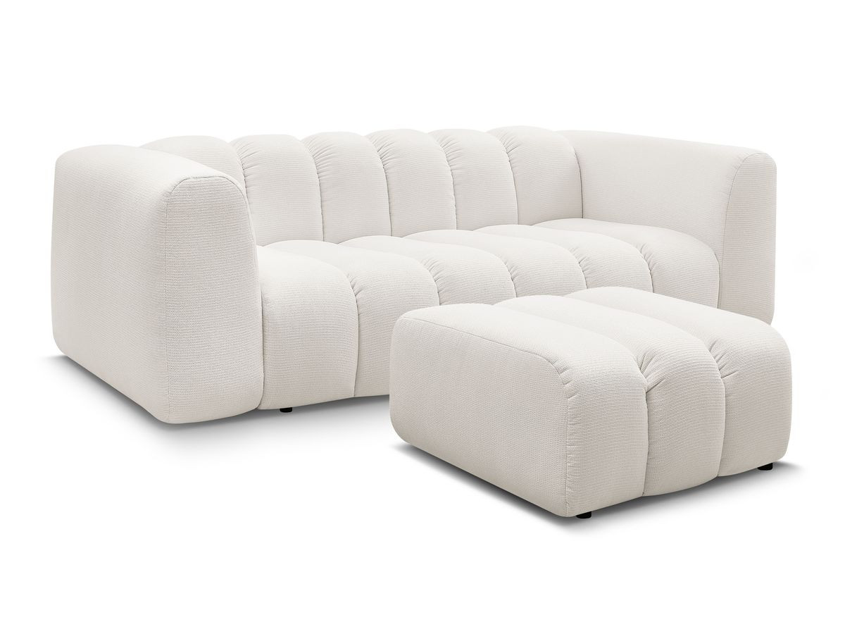 Bobochic Talia Sofa 3-Sitzer mit Pouf Melange-Stoff Weiß