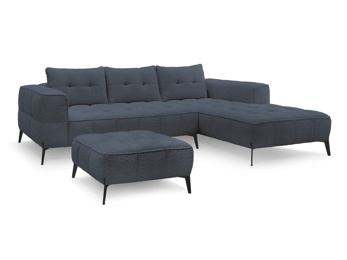 Bobochic Anis Ecksofa mit Pouf Bouclé-Stoff Dunkelblau Ecke rechts