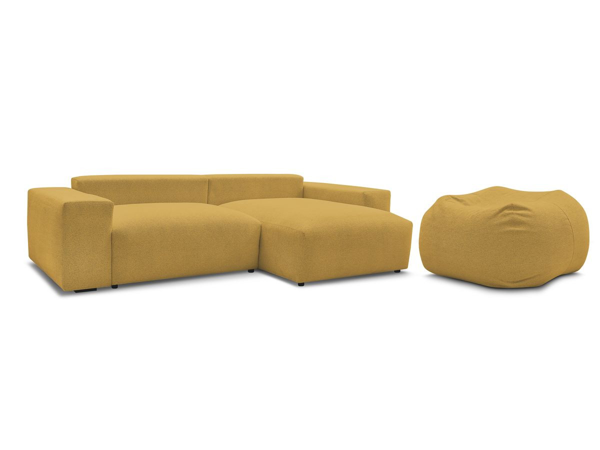 Bobochic Voltaire Ecksofa mit Schlaffunktion und Bettkasten und Pouf Melange-Stoff Gelb