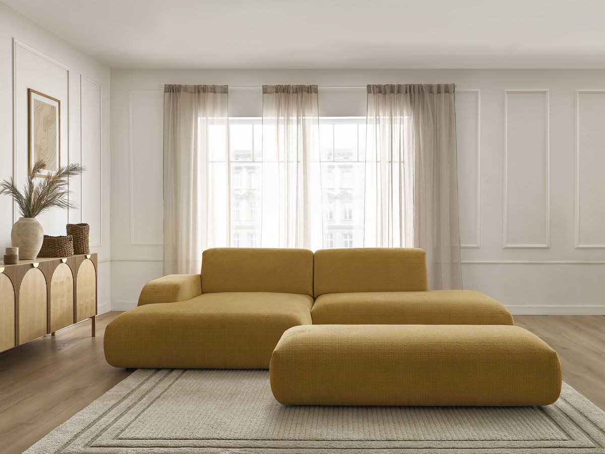 Bobochic Sirius Ecksofa mit Pouf 300 × 170 cm Strukturstoff Gelb Ecke links