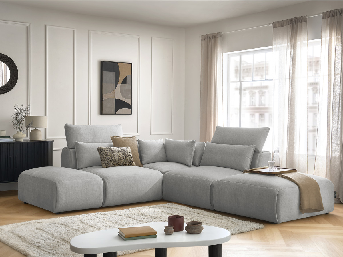 Bobochic Jana Ecksofa Samt Hellgrau