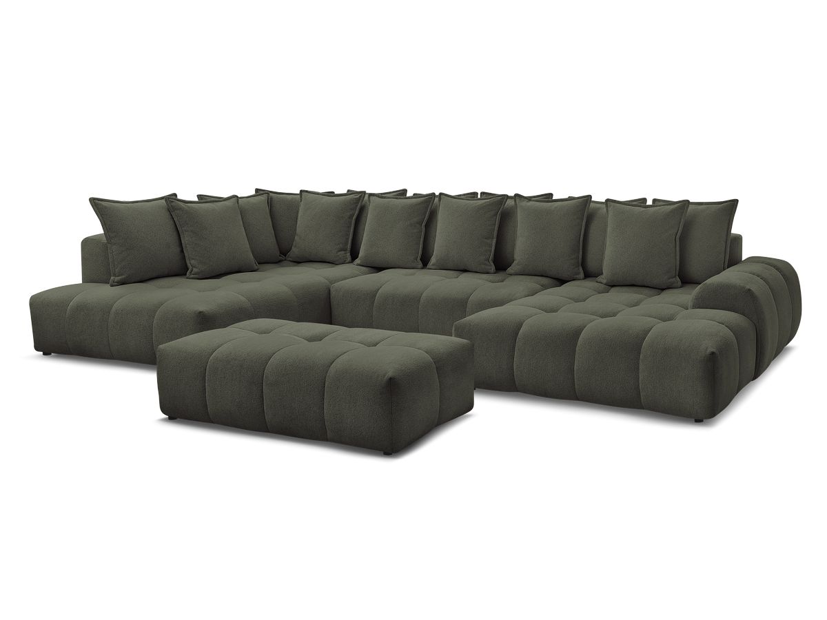 Bobochic Everest Wohnlandschaft mit Pouf, 14 Kissen Melange-Stoff Grün Ecke rechts