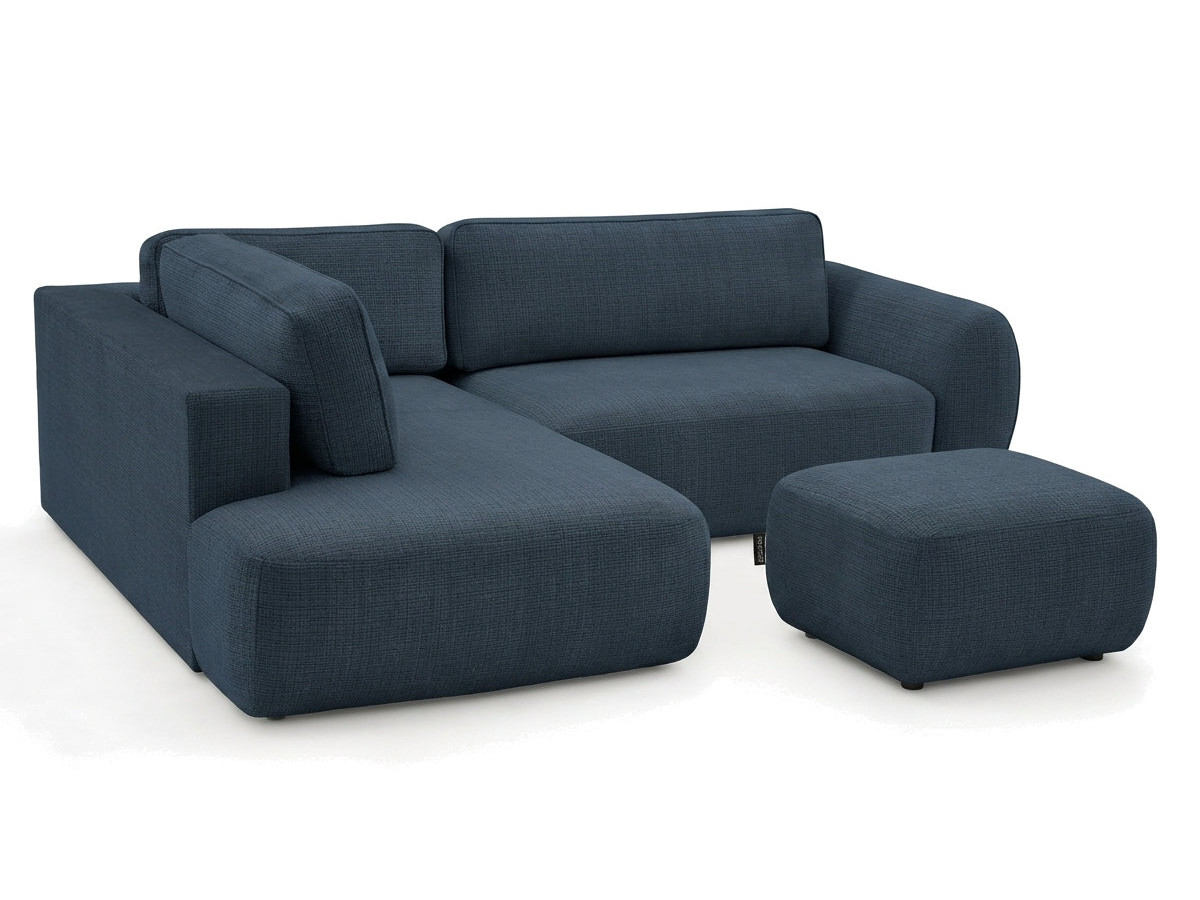 Bobochic Denise Ecksofa mit Schlaffunktion und Bettkasten und Pouf 256 × 197 cm Strukturstoff Dunkelblau Ecke links