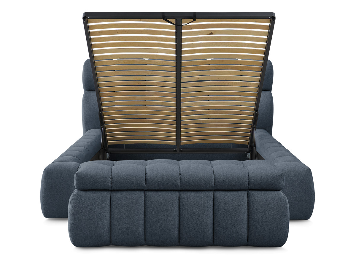 Bobochic Mont-blanc Polsterbett mit Bettkasten mit Bettbank Stoff Dunkelblau, Liegefläche 180 × 200 cm