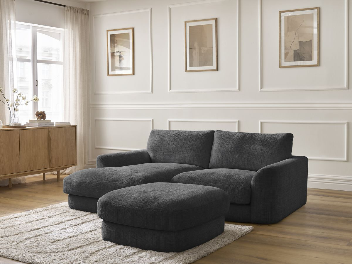 Bobochic Leonore Ecksofa mit Pouf Strukturstoff Schwarz Ecke links
