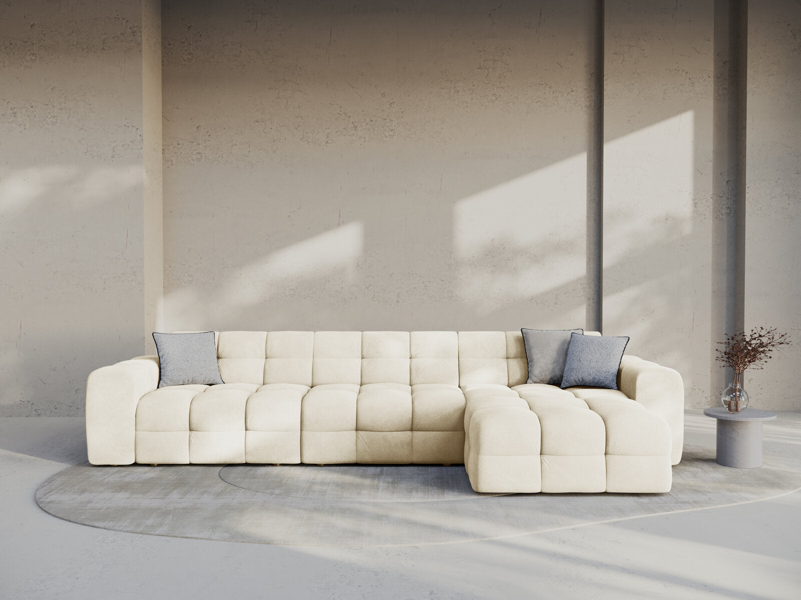 Micadoni Ecksofa Kendal 5-Sitzer Rechts Samt Elfenbein