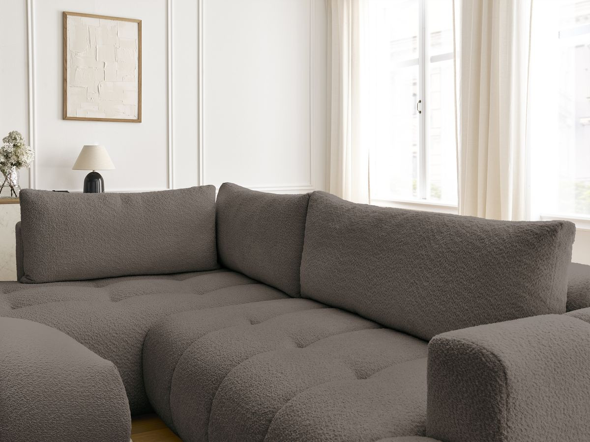Bobochic Fuji Ecksofa mit Schlaffunktion und Bettkasten und Pouf 282 × 204 cm Bouclé-Stoff Braun Ecke links