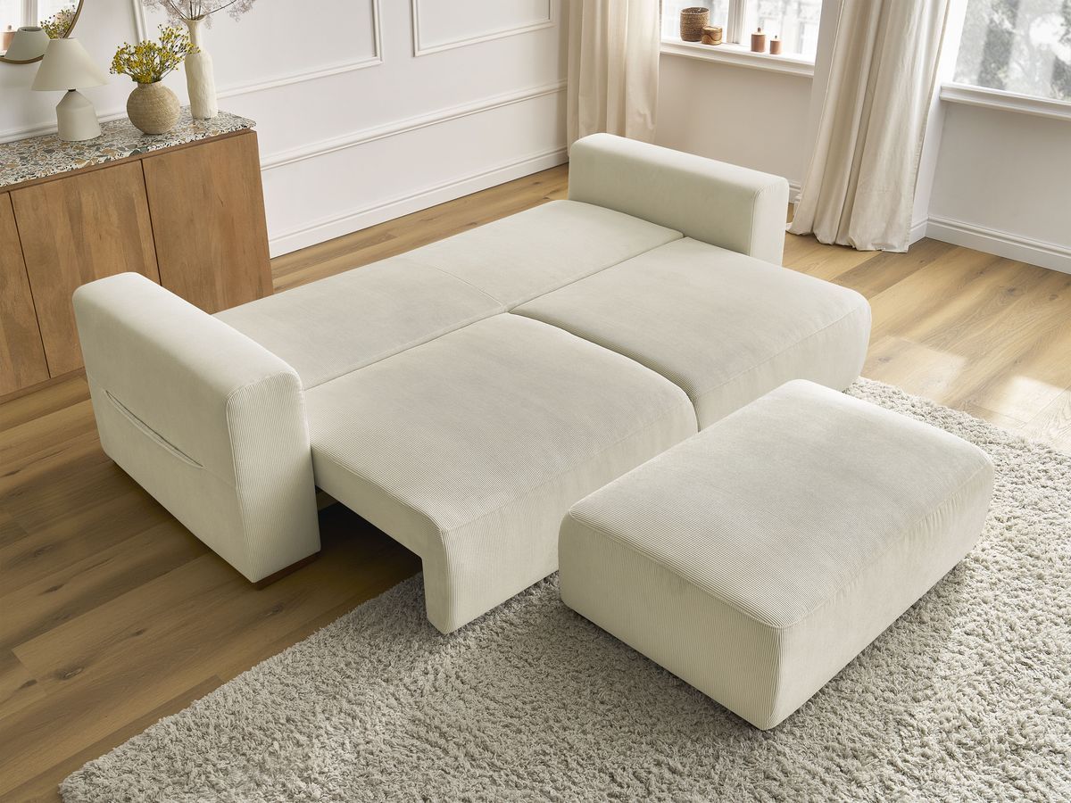 Bobochic Sidonie Schlafsofa 4-Sitzer mit Bettkasten und Pouf Cordsamt Beige