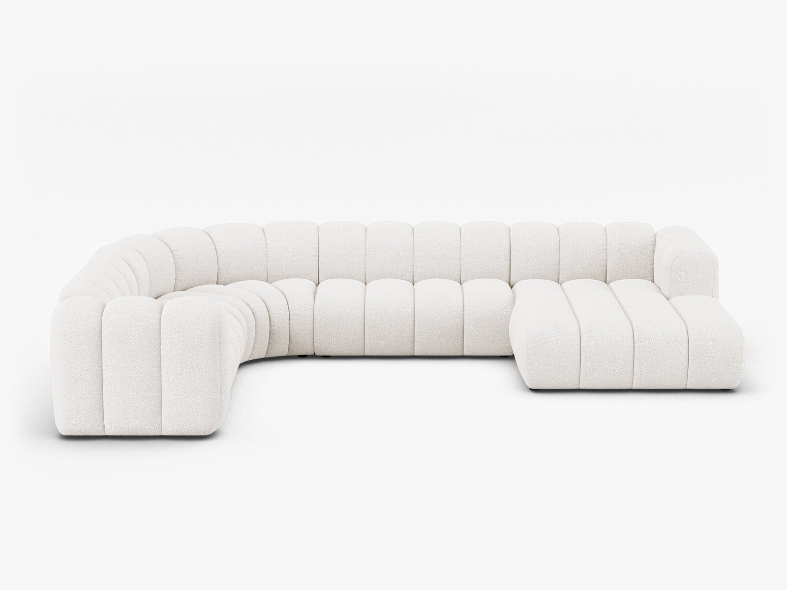 Micadoni Modulares Panorama Ecksofa Lupine 6-Sitzer Links Boucle Baloo Weiß