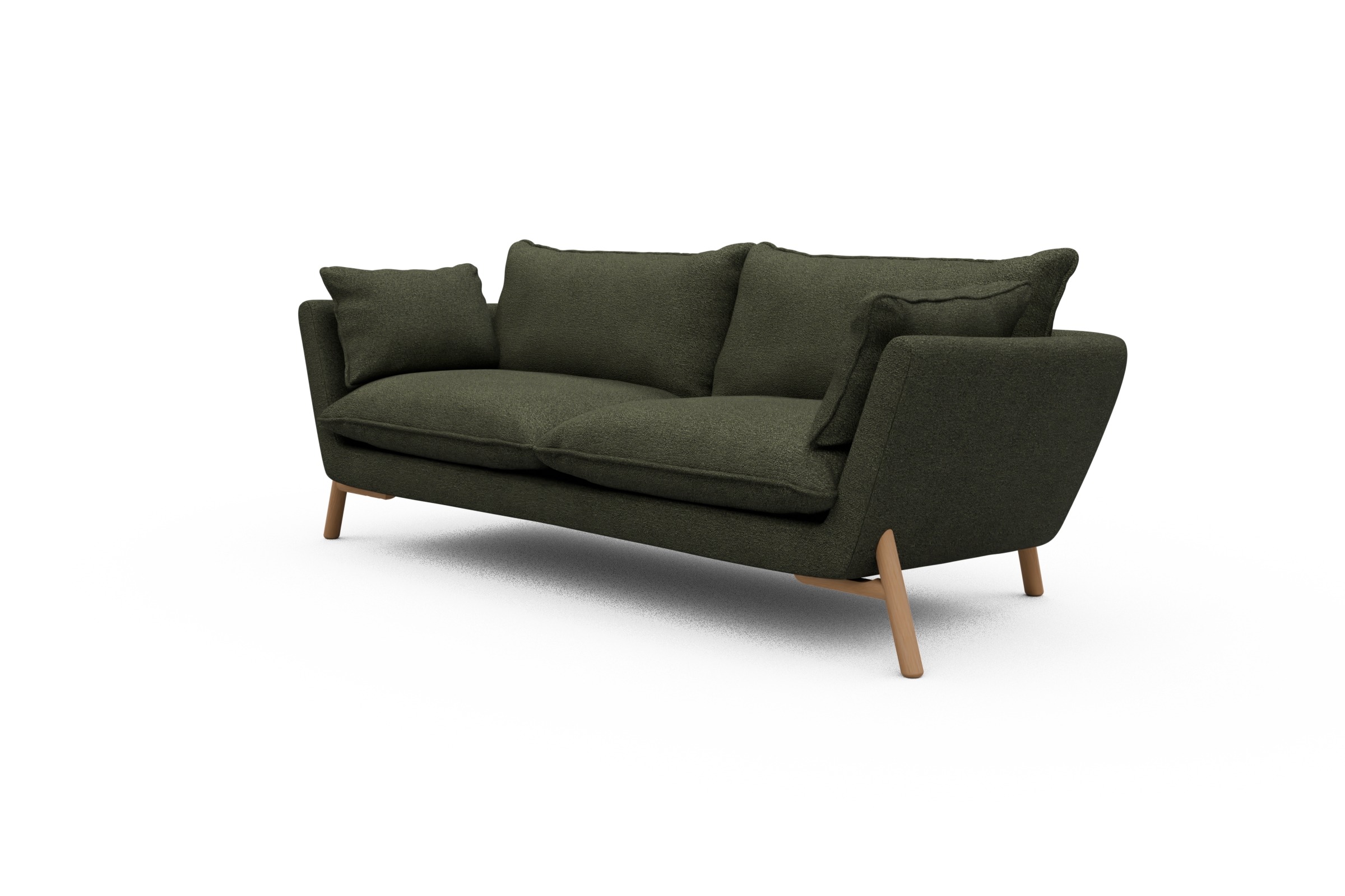Sofa Emil PREMIUM 3-Sitzer Beinfarbe Eiche Natur Boucle-Forest-Green