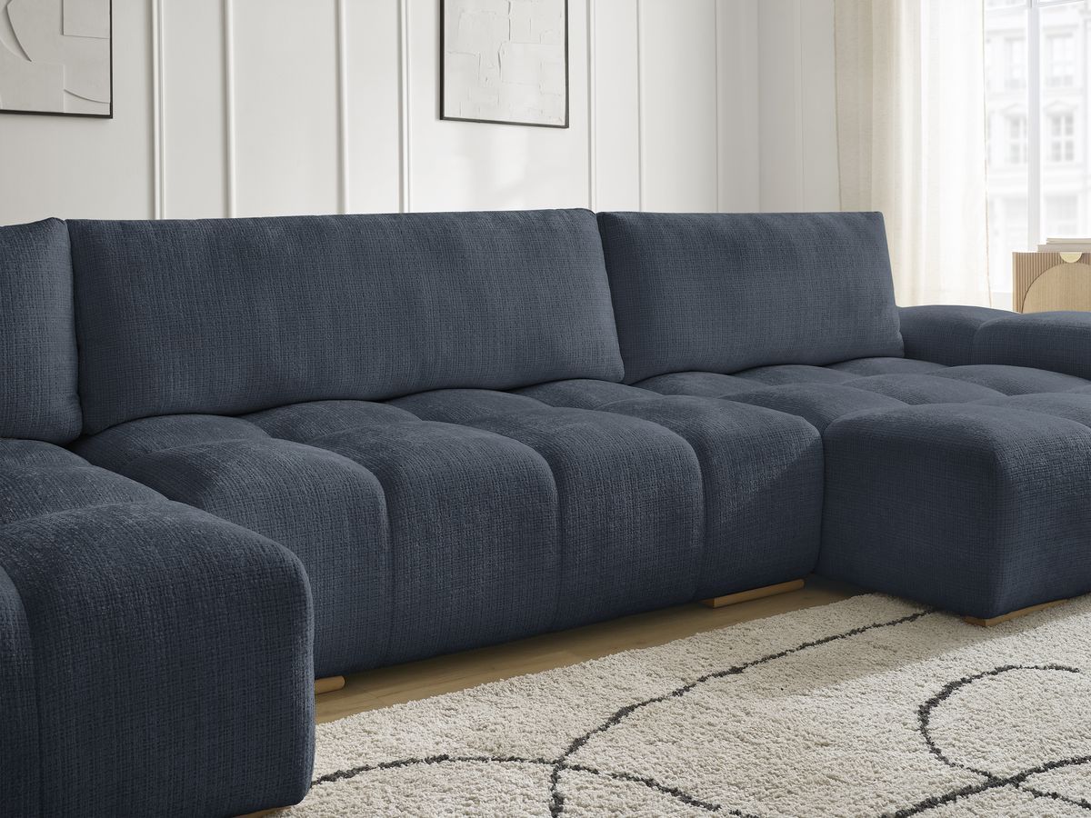 Bobochic Anakin Wohnlandschaft mit Pouf, 3 Kissen Strukturstoff Dunkelblau