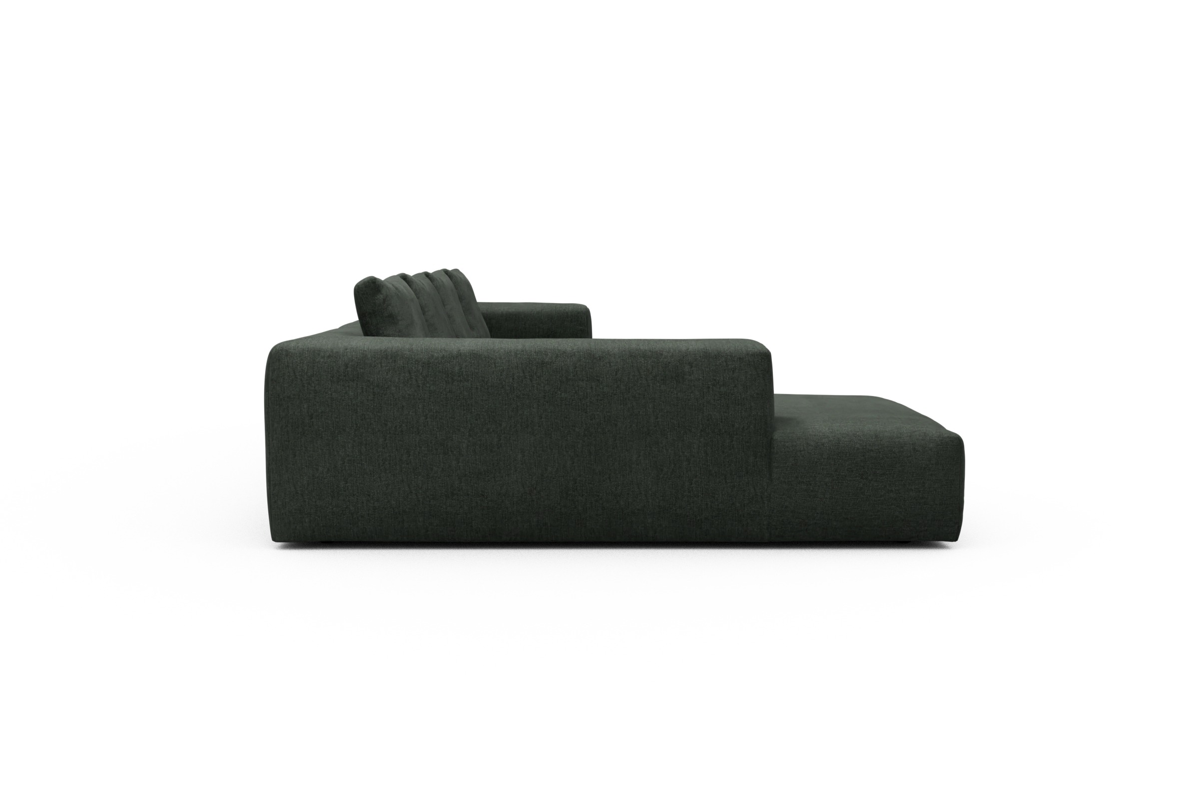 Wohnlandschaft Fred Relax-Ecke links mit 2-Sitzer und Chaiselongue rechts Boucle Aivi 818-Pine-Green