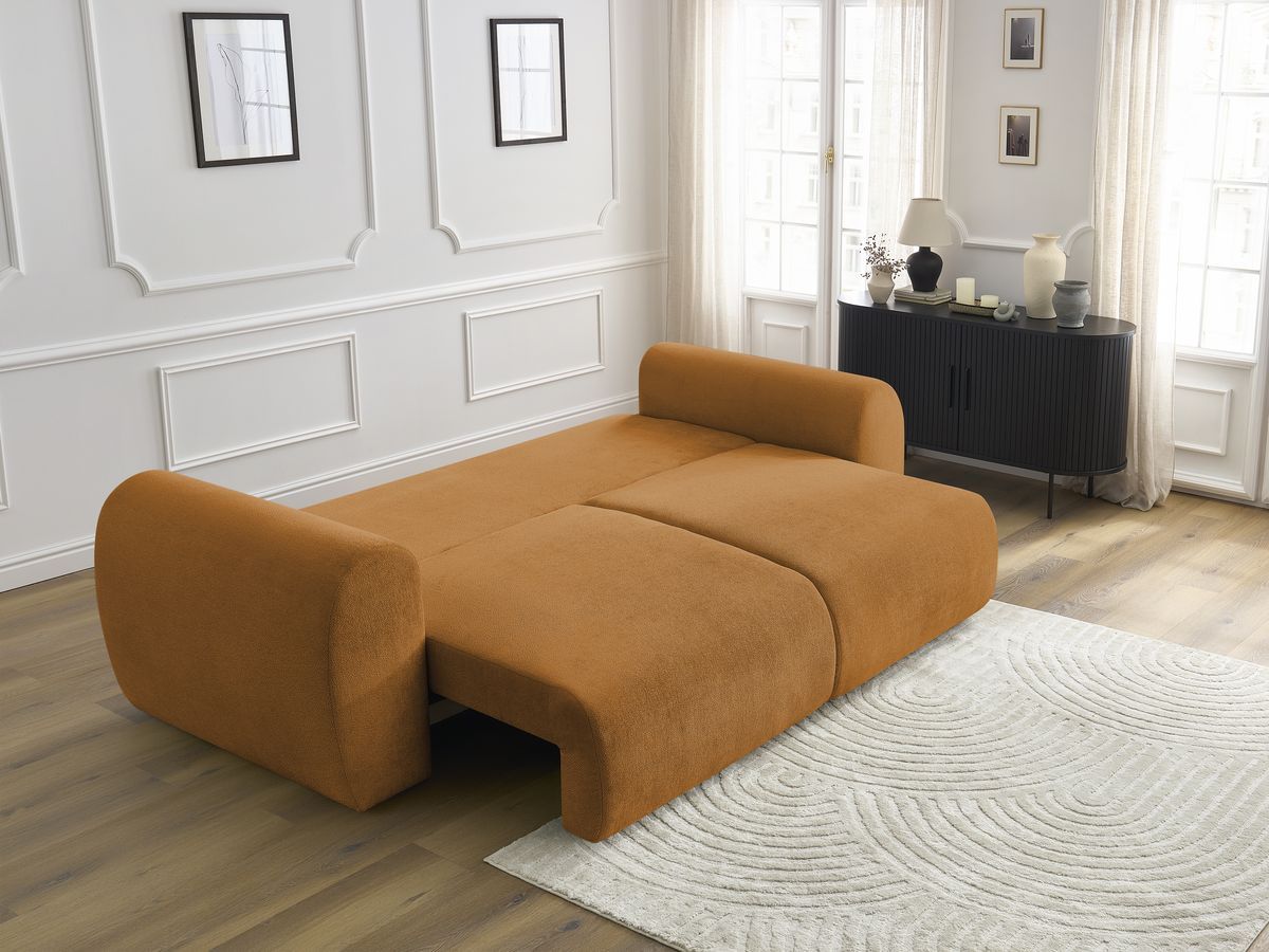 Bobochic Lucien Schlafsofa 3-Sitzer mit Bettkasten Stoff Gelb