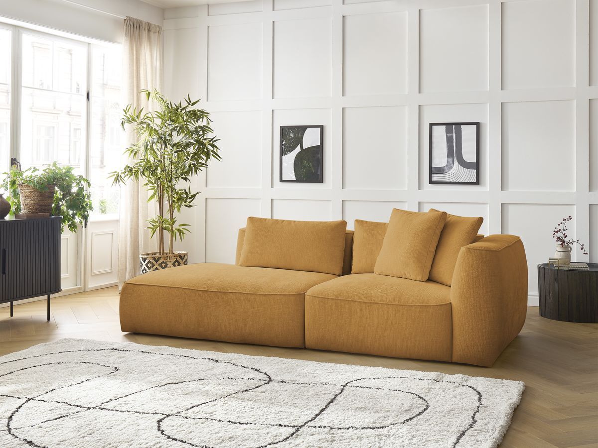 Bobochic Leopold Sofa 3-Sitzer Strukturstoff Gelb Armlehne rechts