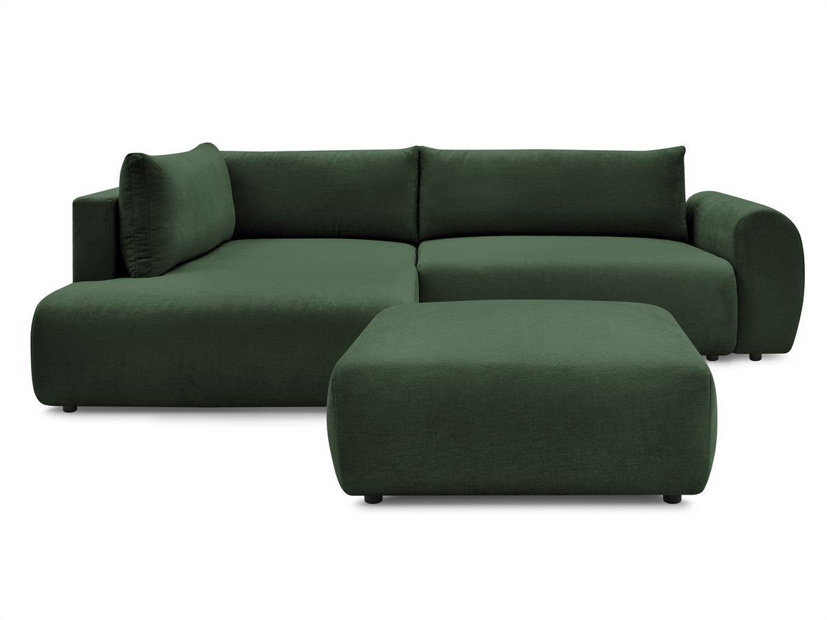 Bobochic Lucien Ecksofa mit Schlaffunktion und Bettkasten und Pouf 296 × 198 cm Stoff Grün Ecke links