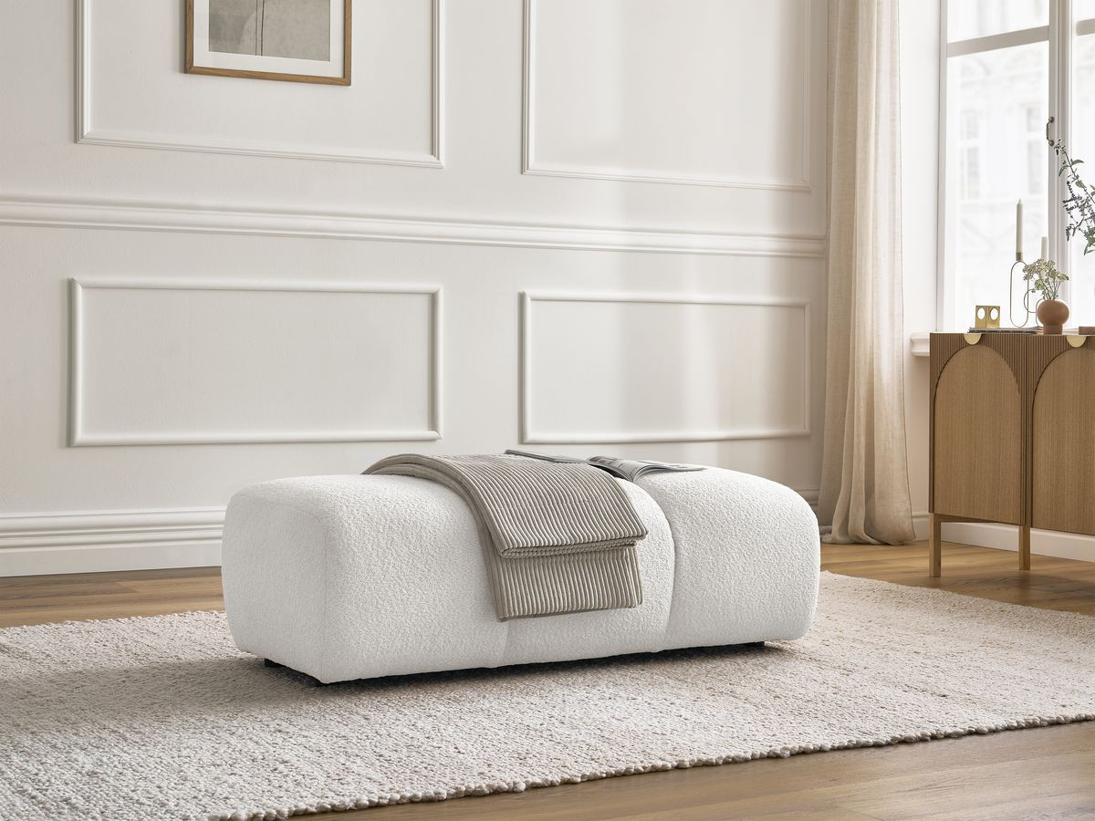 Bobochic Pamira Pouf Bouclé-Stoff Weiß