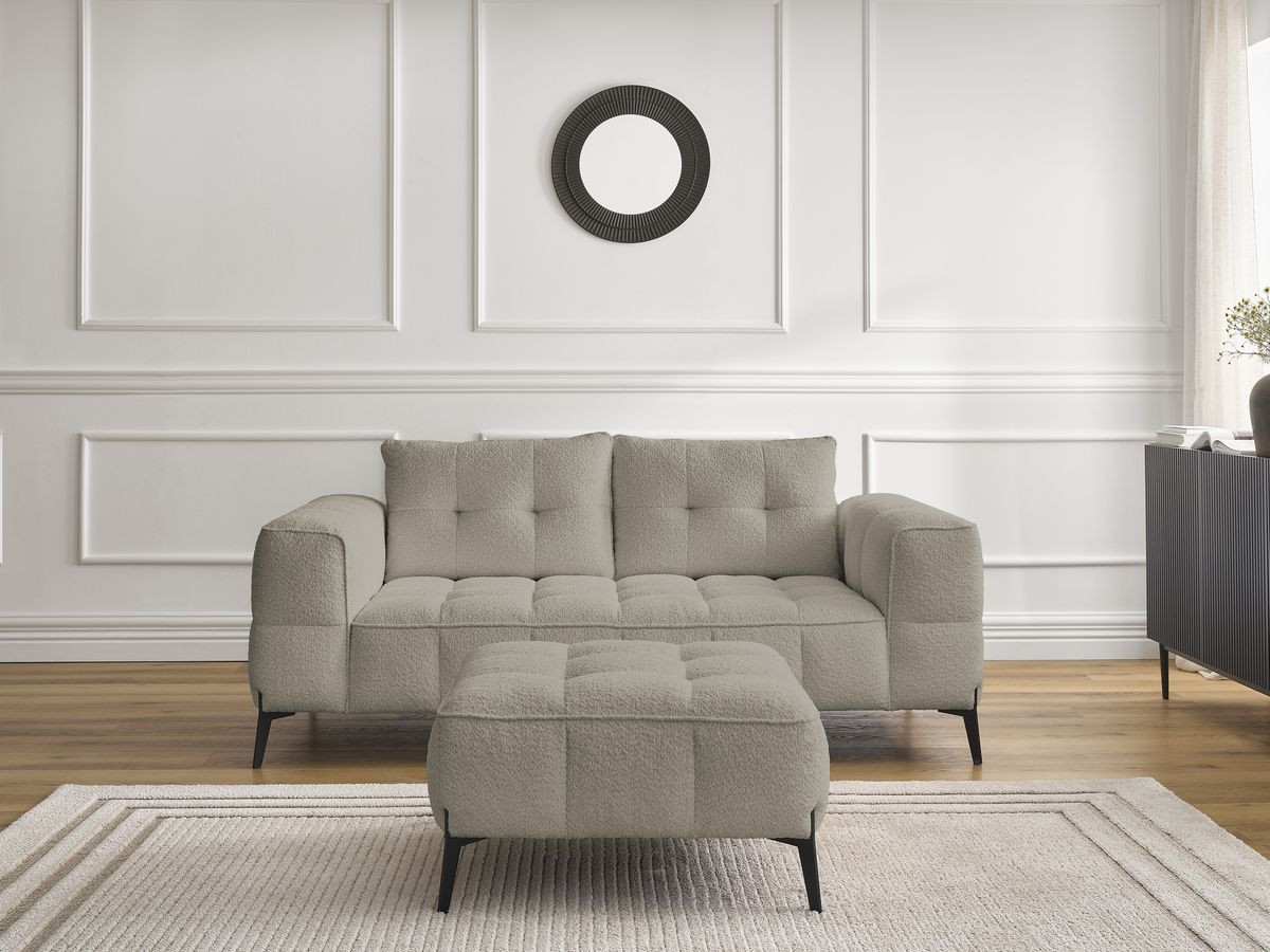Bobochic Anis Sofa 2-Sitzer mit Pouf Bouclé-Stoff Taupe