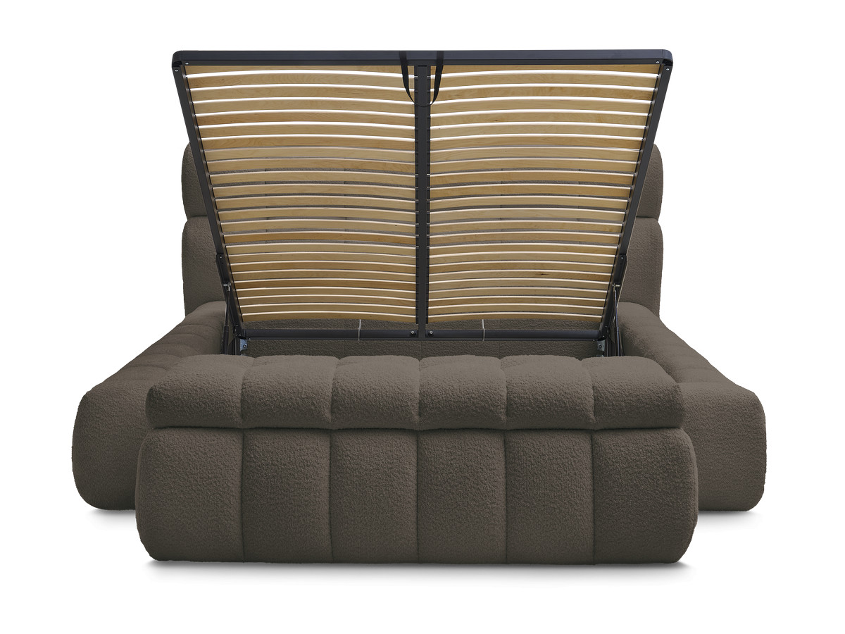 Bobochic Mont-blanc Polsterbett mit Bettkasten mit Bettbank Bouclé-Stoff Braun, Liegefläche 140 × 190 cm