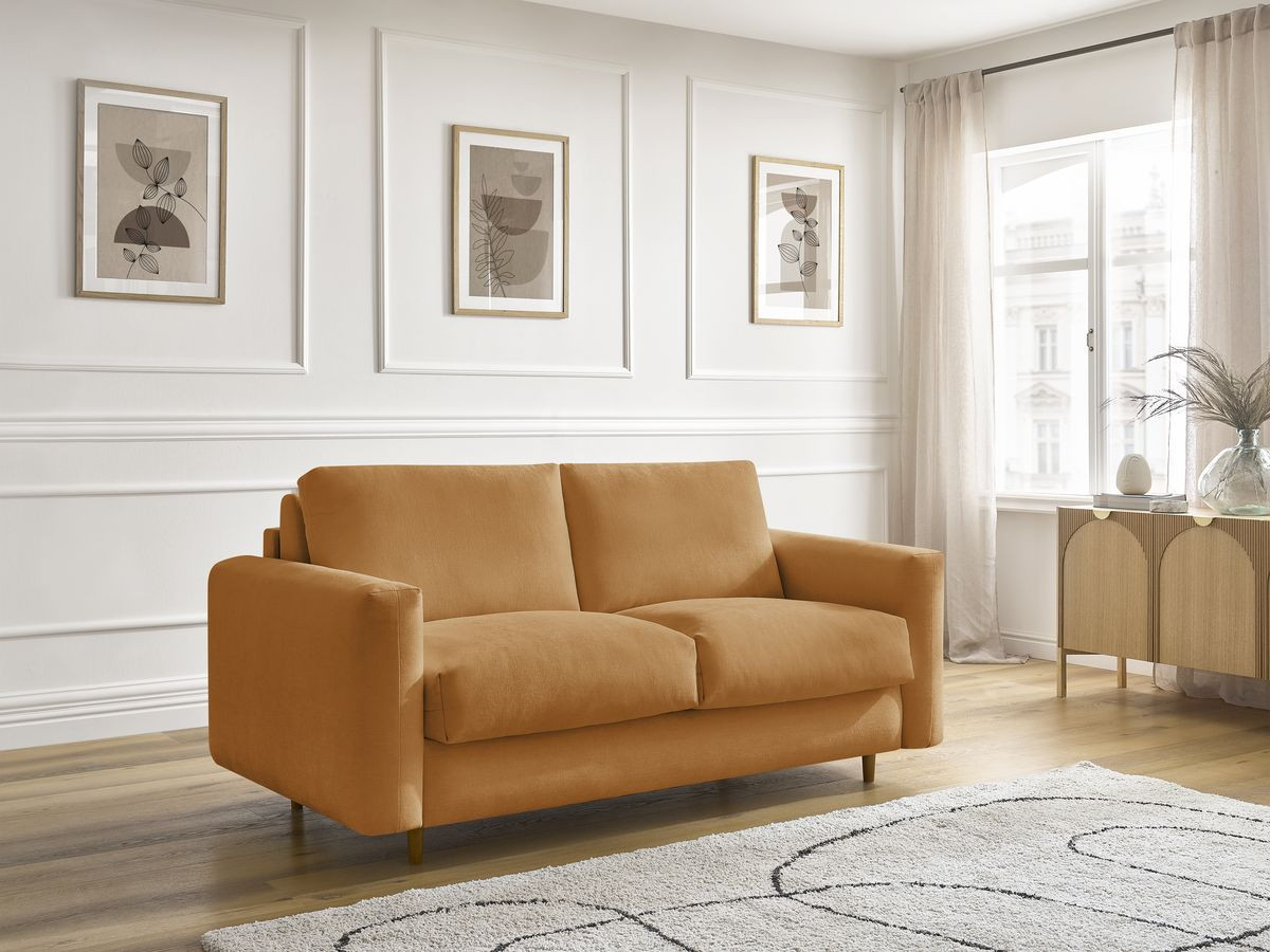 Bobochic Cocoone Schlafsofa 3-Sitzer Stoff Gelb, Liegefläche 140 × 200 cm