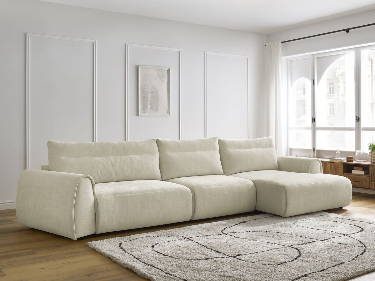 Bobochic Aden Ecksofa 386 × 152 cm Stoff Beige Ecke rechts