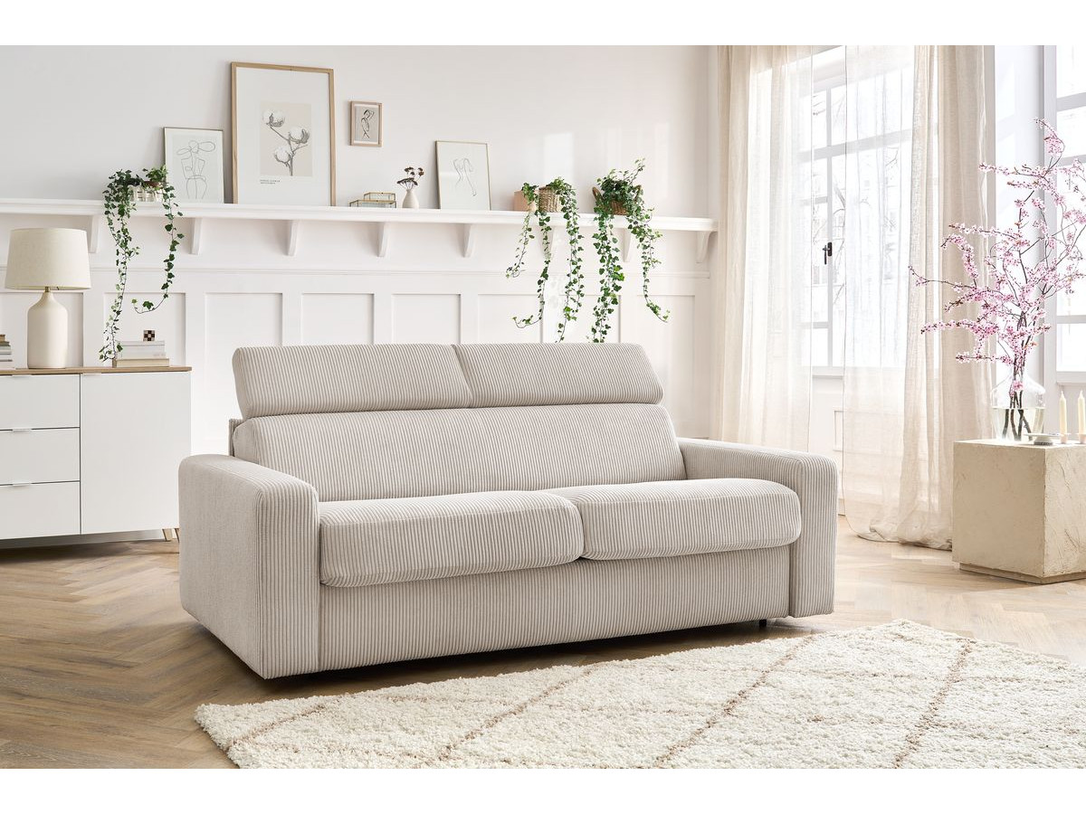 Bobochic Monaco Schlafsofa 3-Sitzer Cordsamt Beige, Liegefläche 140 × 190 cm
