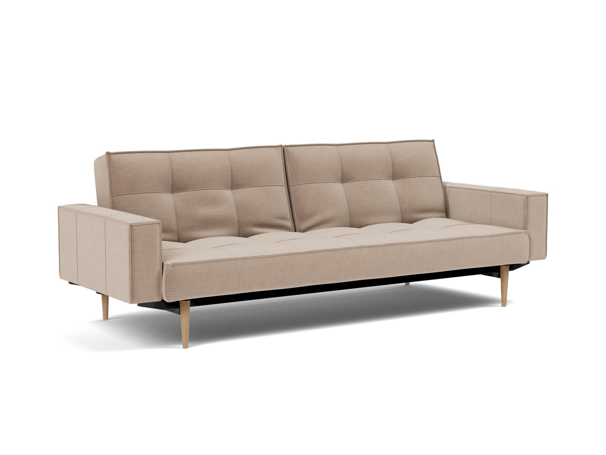 Schlafsofa Splitback mit Armlehnen Chenille Esina 417-Mocha Beine Styletto Eiche hell