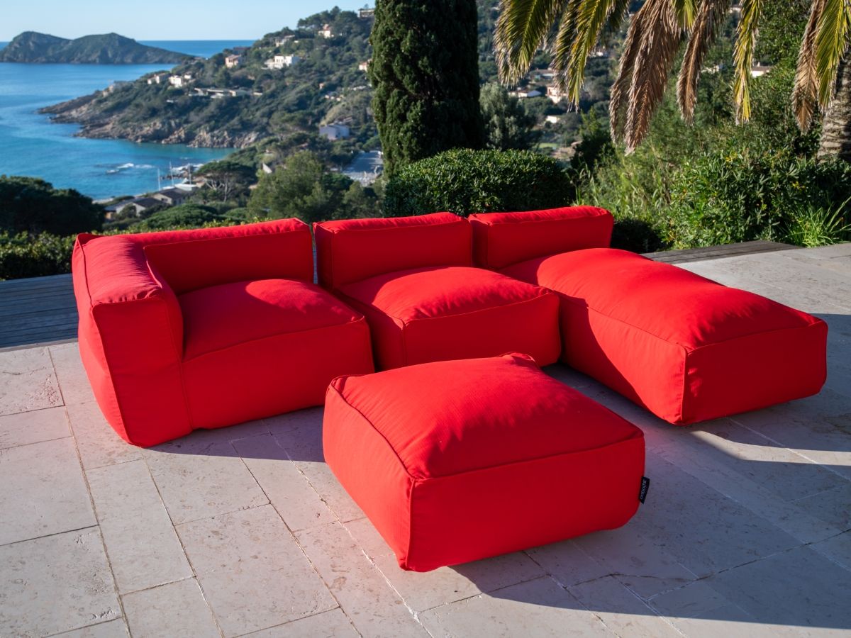 Bobochic Giulia Gartensofa 4-Sitzer mit Pouf, 1 Eckmodul Stoff Rot