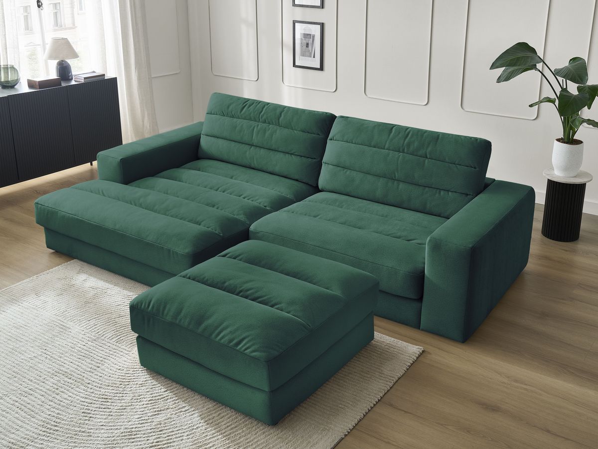 Bobochic Sierra Ecksofa mit Pouf Samt Dunkelgrün Ecke links