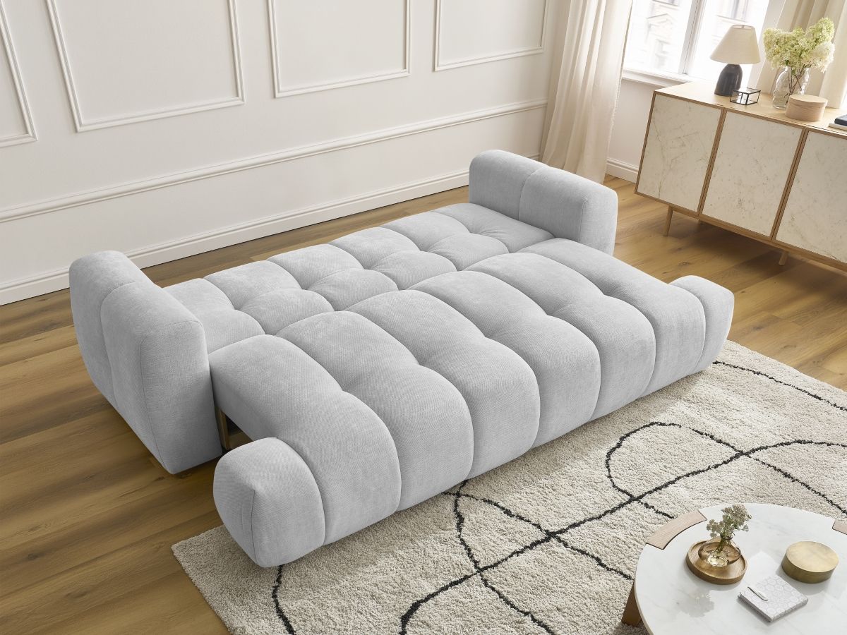 Bobochic Fuji Schlafsofa 3-Sitzer mit Bettkasten Stoff Hellgrau