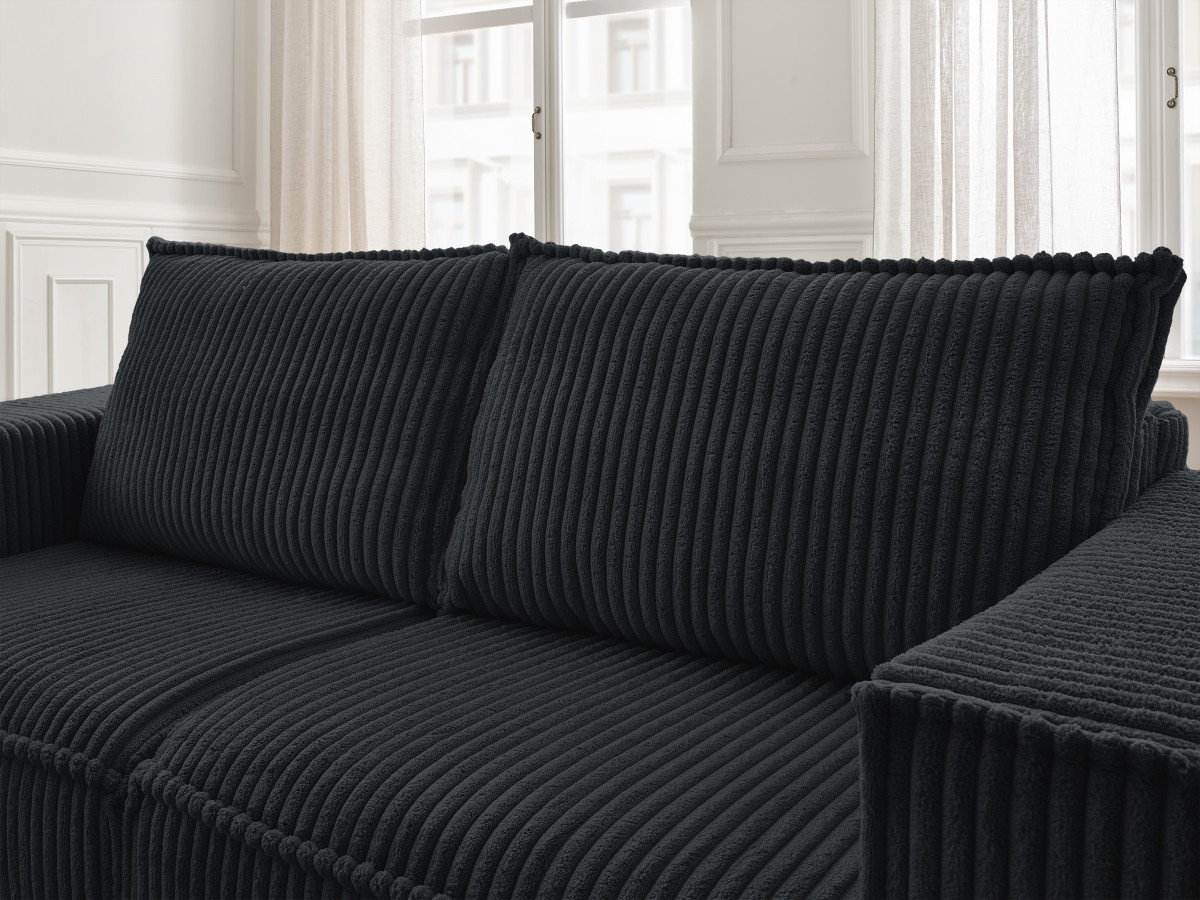 Bobochic Chelsea Schlafsofa 3-Sitzer Cordsamt Schwarz, Liegefläche 160 × 200 cm