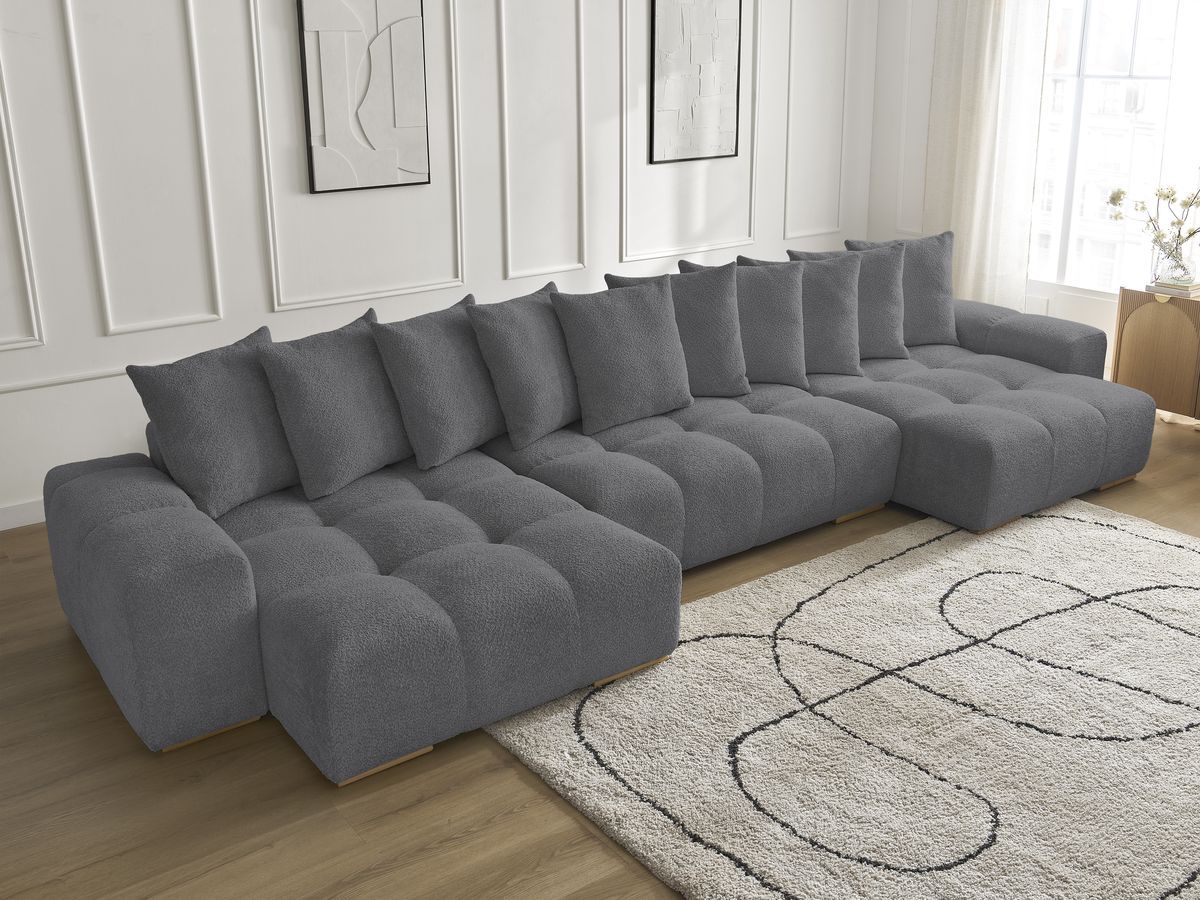 Bobochic Anakin Wohnlandschaft, 10 Kissen Bouclé-Stoff Dunkelgrau