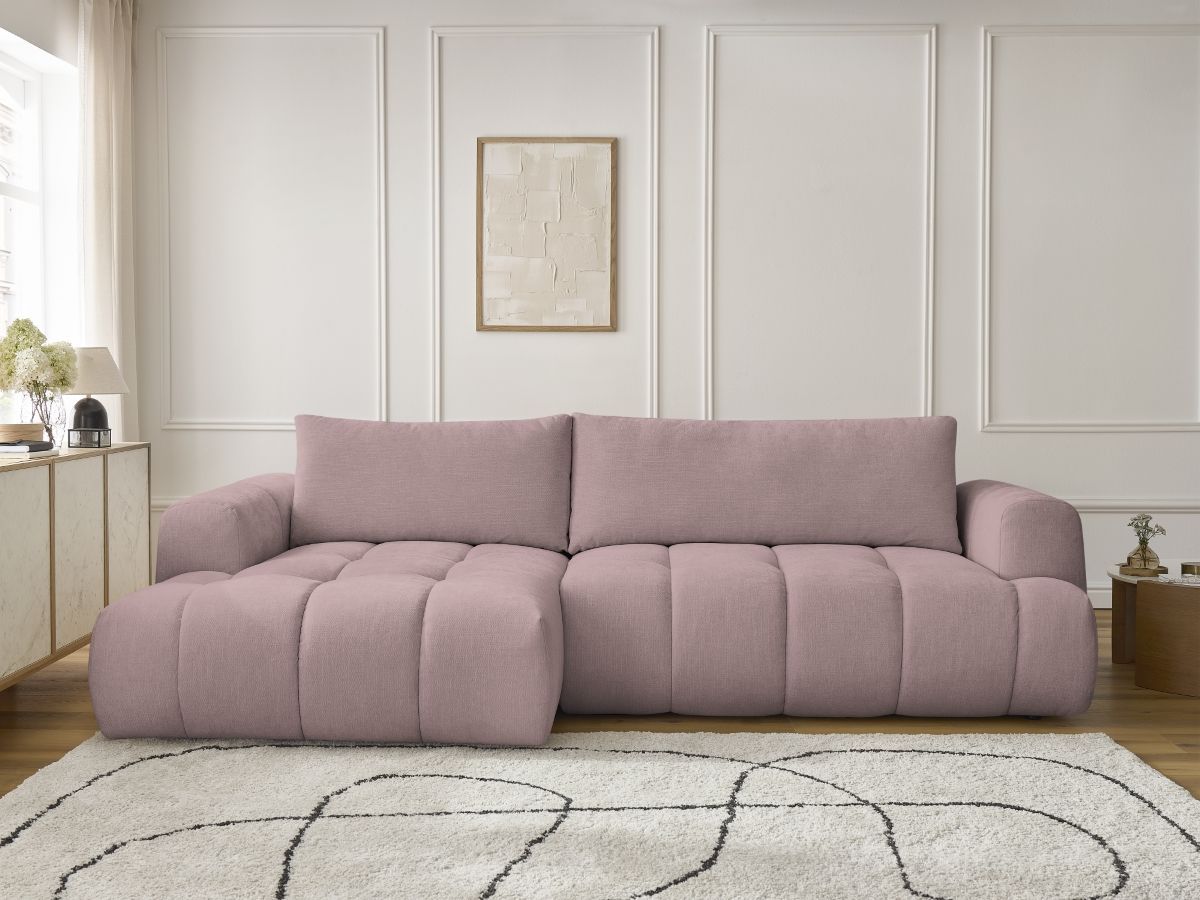 Bobochic Fuji Ecksofa mit Schlaffunktion und Bettkasten 292 × 160 cm Stoff Rosa Ecke links