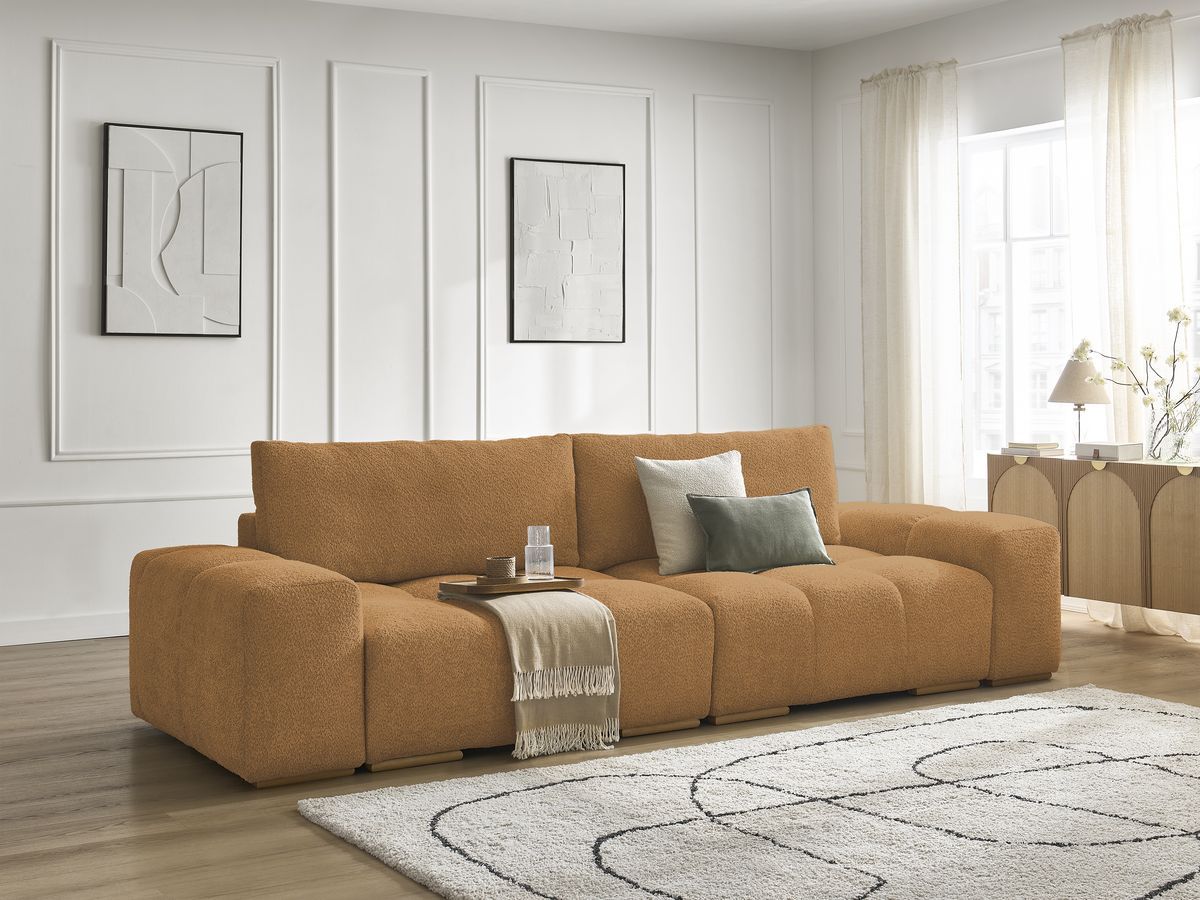 Bobochic Anakin Sofa 3-Sitzer, 2 Kissen Bouclé-Stoff Gelb