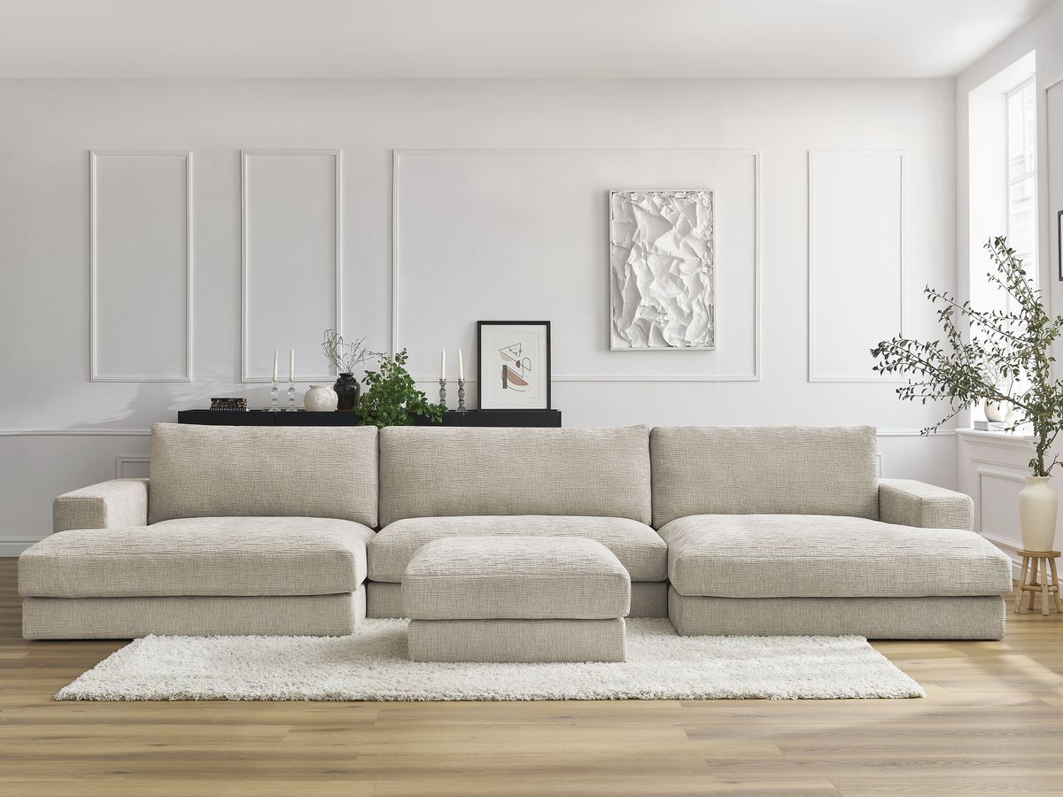 Bobochic Leonard Wohnlandschaft mit Pouf 404 × 159 cm Strukturstoff Beige