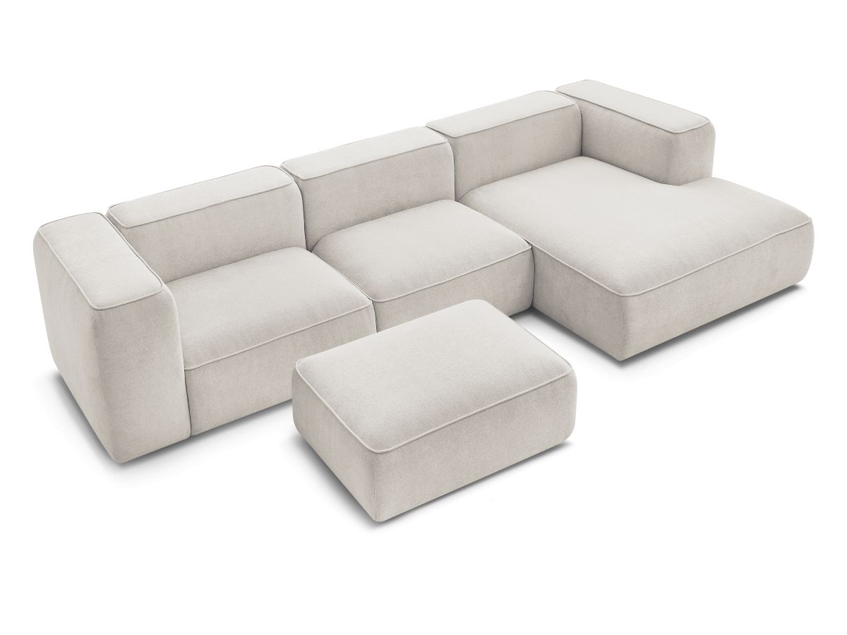Bobochic Zephyr Ecksofa mit Pouf 349 × 165 cm Strukturstoff Beige Ecke rechts