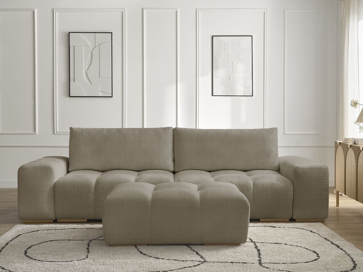 Bobochic Anakin Schlafsofa 3-Sitzer mit Bettkasten und Pouf, 2 Kissen Strukturstoff Taupe