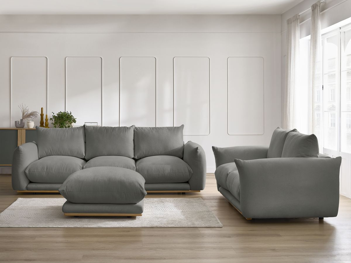 Bobochic Ernest Sofa 6-Sitzer mit Pouf Stoff Dunkelgrau
