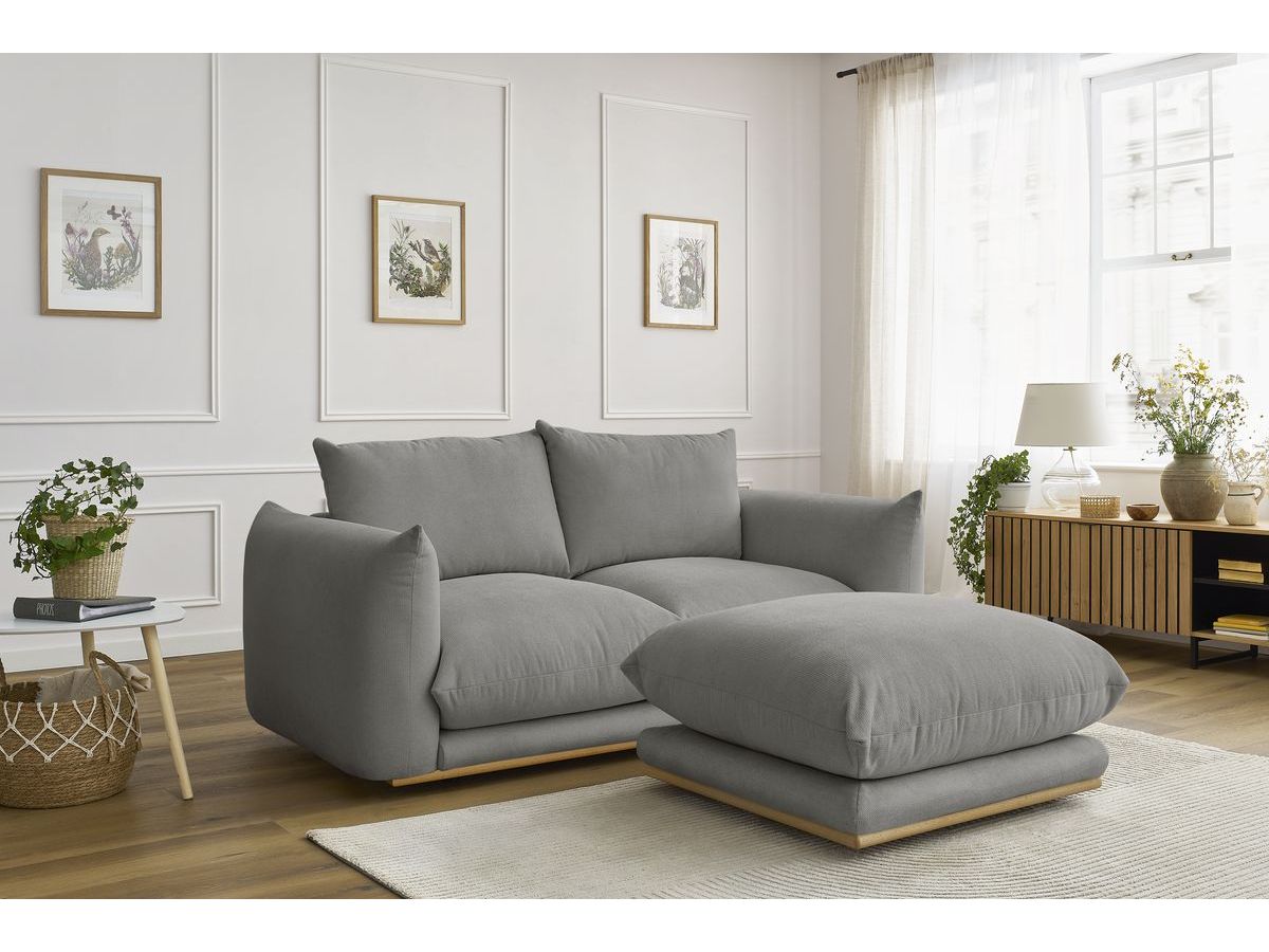 Bobochic Ernest Sofa 3-Sitzer mit Pouf 193 × 106 cm Stoff Dunkelgrau