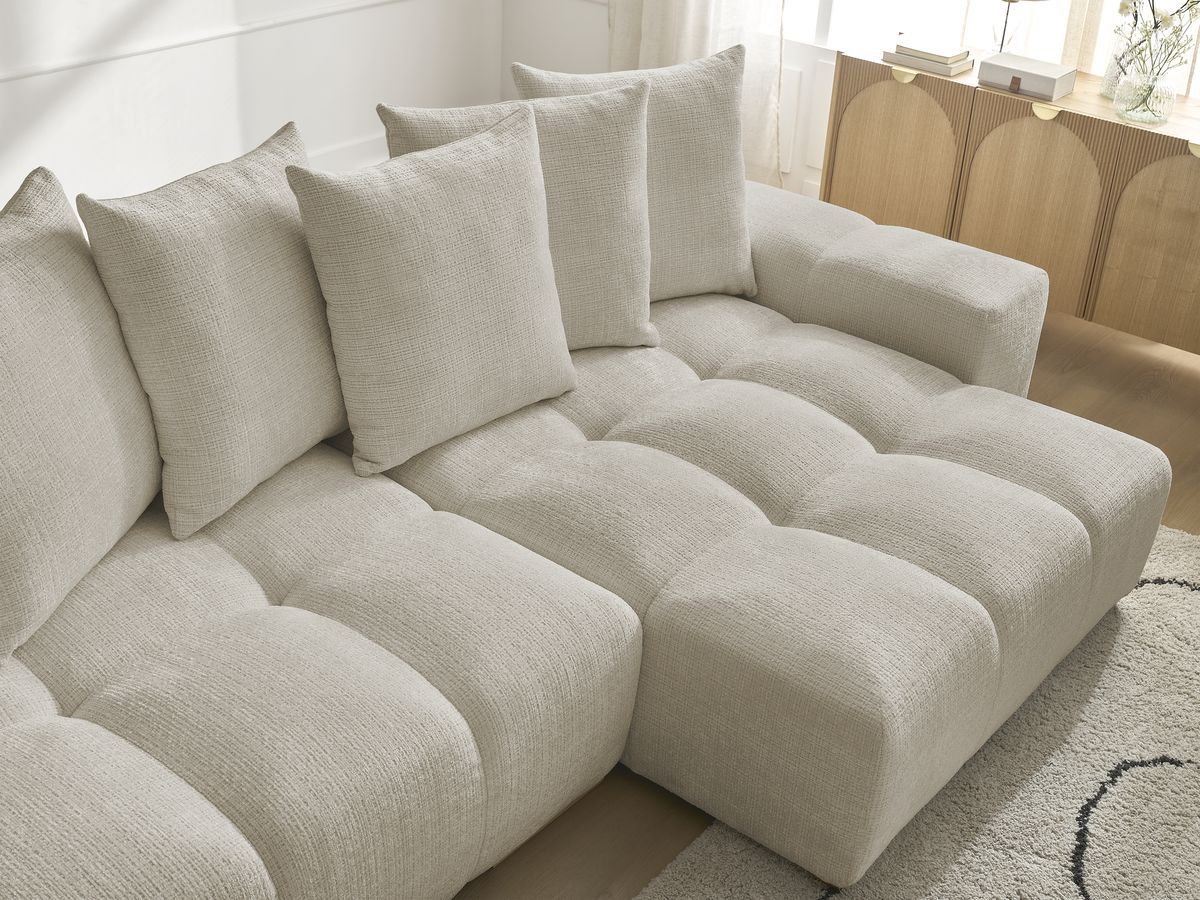 Bobochic Anakin Ecksofa, 6 Kissen Strukturstoff Beige