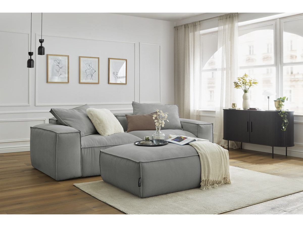 Bobochic Boheme Sofa 4-Sitzer mit Pouf Cordsamt Hellgrau