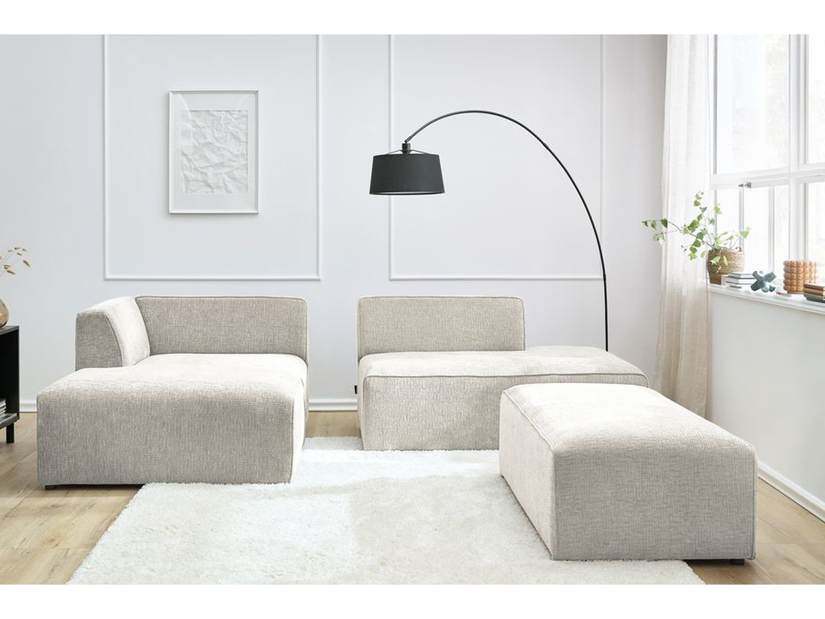 Bobochic Megeve Ecksofa mit Schlaffunktion und Pouf Strukturstoff Beige Ecke links