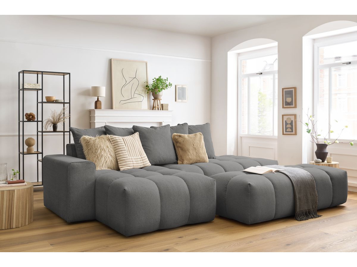 Bobochic Mont-blanc Ecksofa mit Pouf Melange-Stoff Dunkelgrau Ecke links