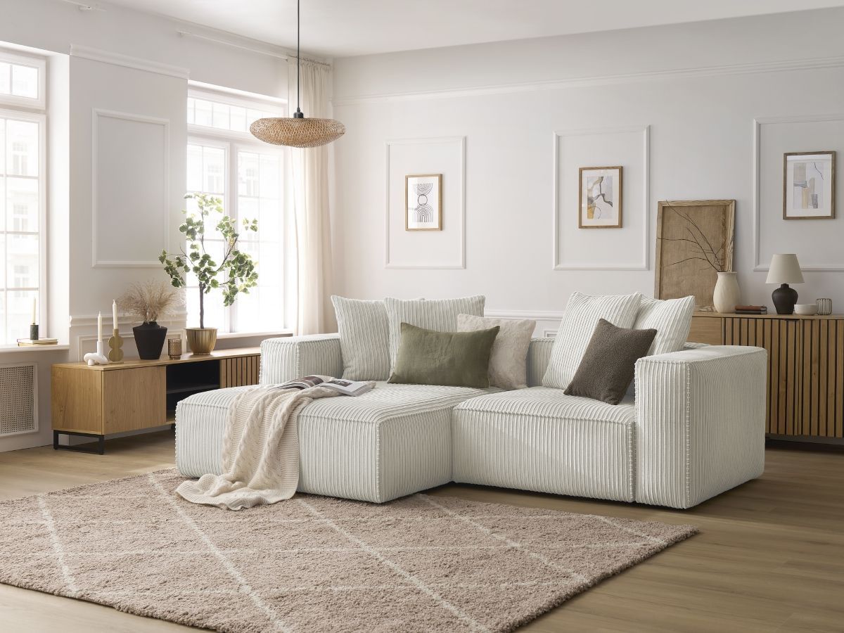 Bobochic Nina Ecksofa Cordsamt Hellgrau Ecke links
