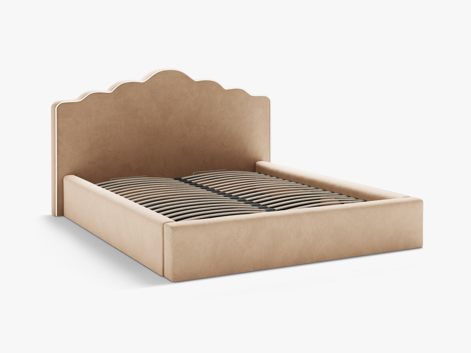 Micadoni Dream Samtbett mit Bettkasten und Kopfteil Samt Magic Velvet Elfenbein / Mandelbeige 140x200