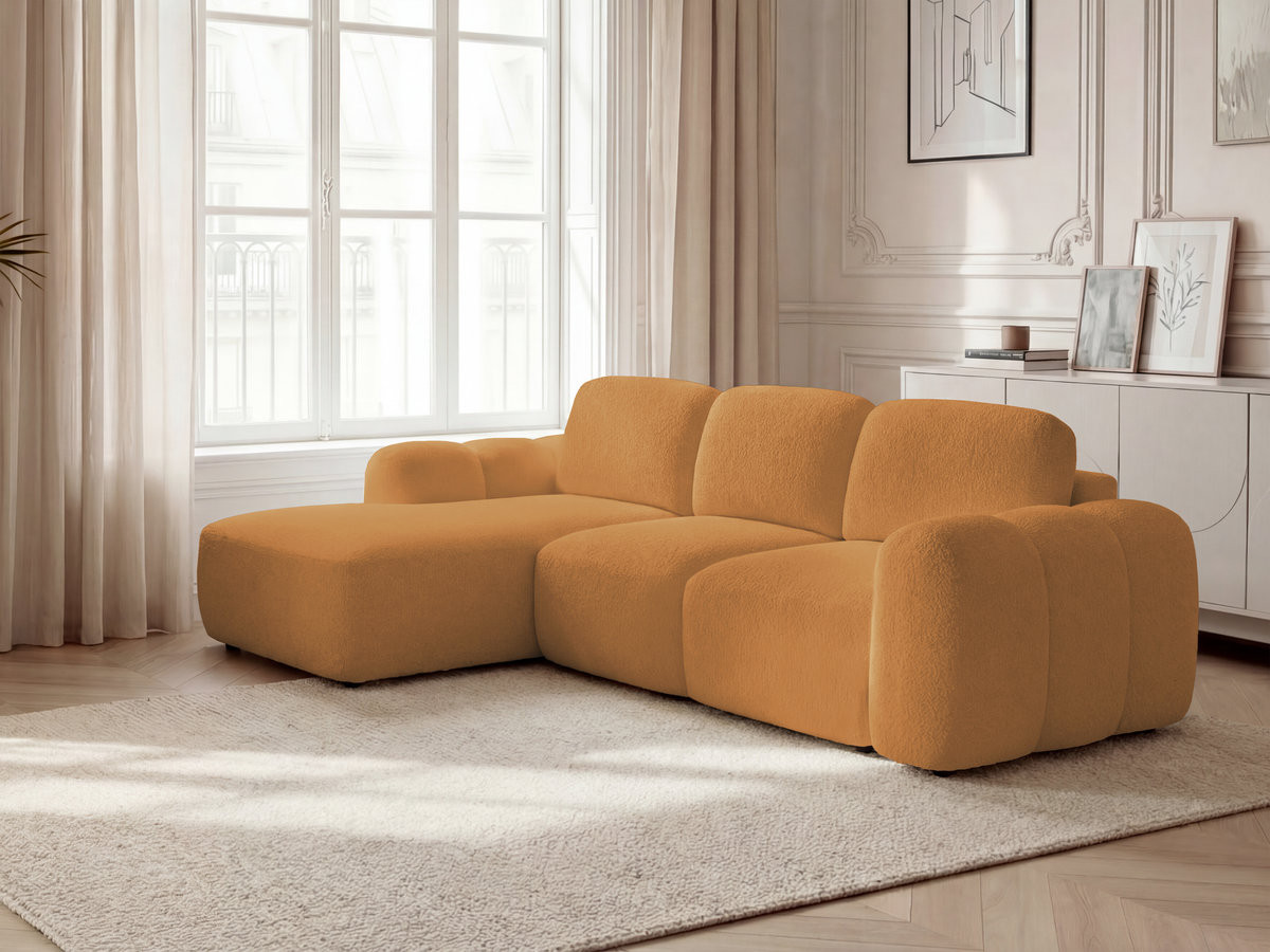Bobochic Montaigne Ecksofa mit Schlaffunktion und Bettkasten 276 × 164 cm Bouclé-Stoff Gelb Ecke links