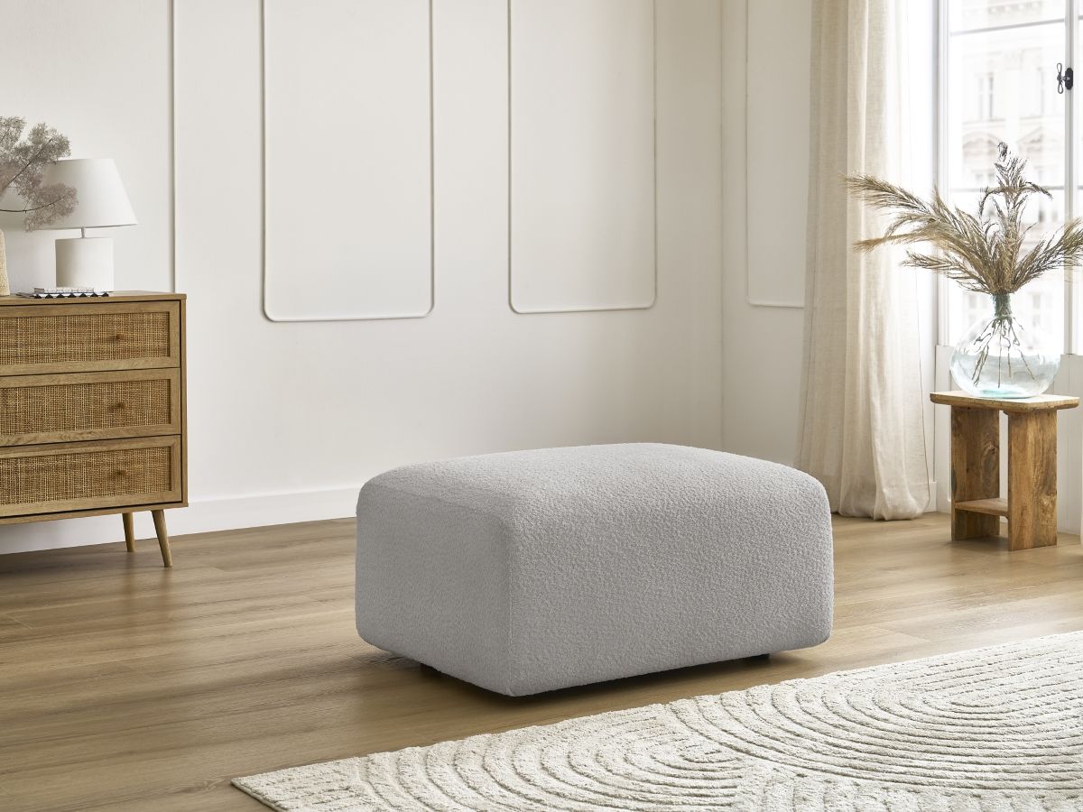 Bobochic Tina Pouf Bouclé-Stoff Hellgrau