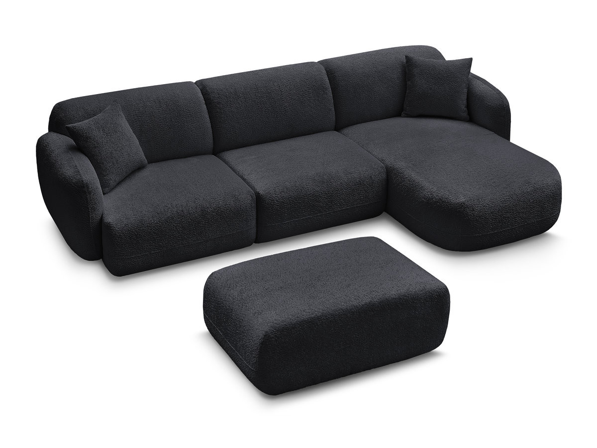 Bobochic Anda Ecksofa mit Pouf 292 × 163 cm Chenille Schwarz Ecke rechts