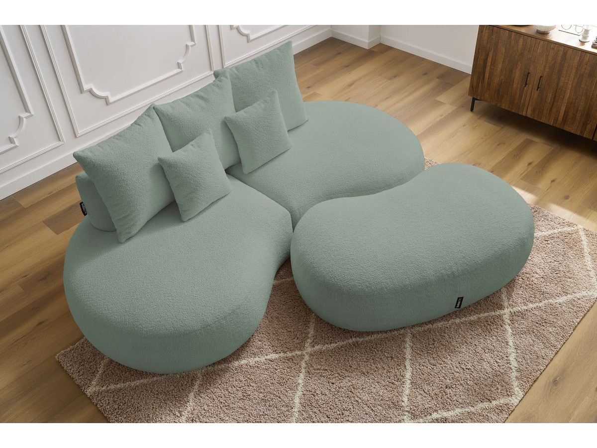 Bobochic Saint-germain Sofa 3-Sitzer mit Pouf Bouclé-Stoff Grün
