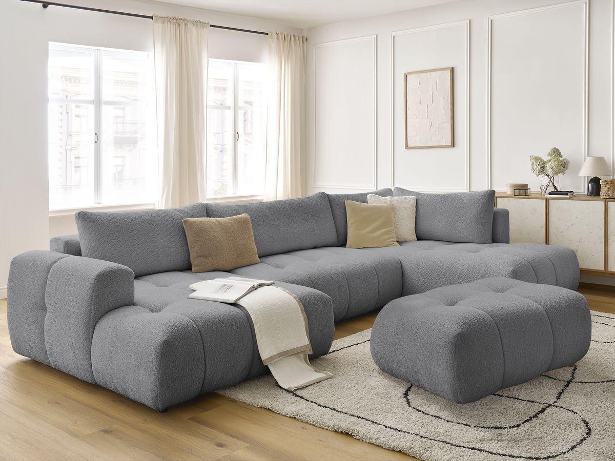 Bobochic Fuji Wohnlandschaft mit Pouf Bouclé-Stoff Dunkelgrau Ecke links